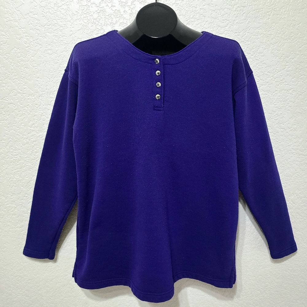 Vintage 90s Indigo Blue Button Up Sweatshirt